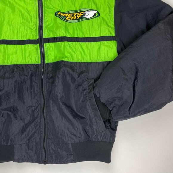 Vintage Arctic Cat Snowmobile 90s Quilt Lined Black & Green Jacket Size Medium - Picture 4 of 8